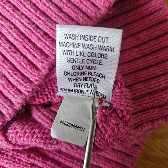 Womens Pink Cable Knit Cotton Sweater Size Medium V Neck Pullover Classic Preppy - Picture 7 of 8